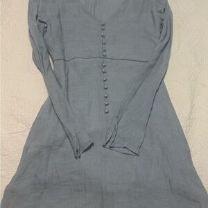 Line & Dot Dusty Blue Long Sleeve Button-Front Dress